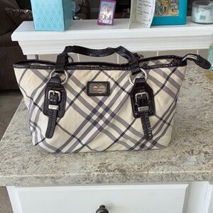 Burberry Blue Label Plaid Designer Tote Bag - Cream and Black